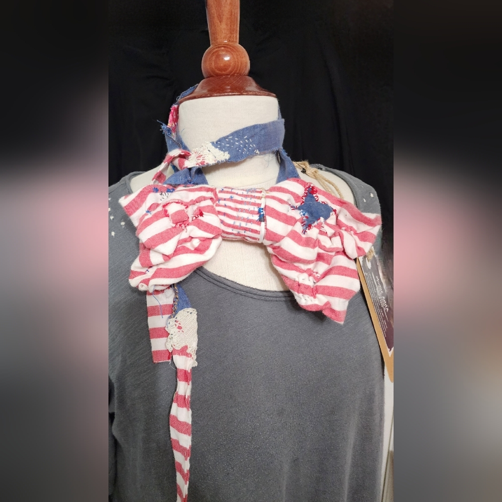 JABOT OOAK CHUNKY PATRIOTIC MOSSIE ANNA ARTISAN DESIGN NWT